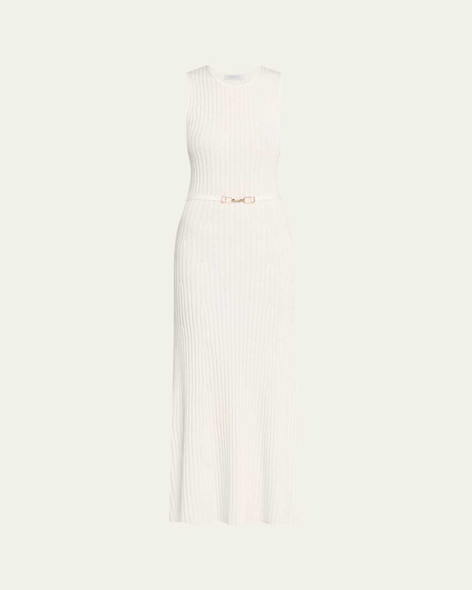 Meier Belted Cashmere Rib Midi Dress